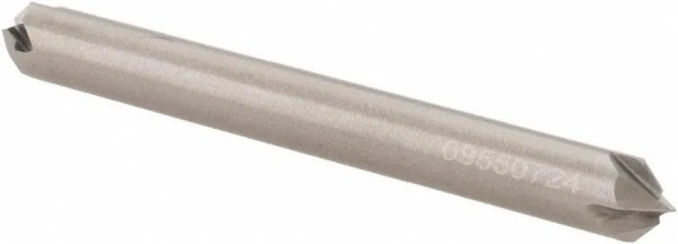 Chamfer Mill: 1/4" Dia, 1/4" Shank Dia, 90.00 deg, 4 Flute, Solid Carbide, Double End