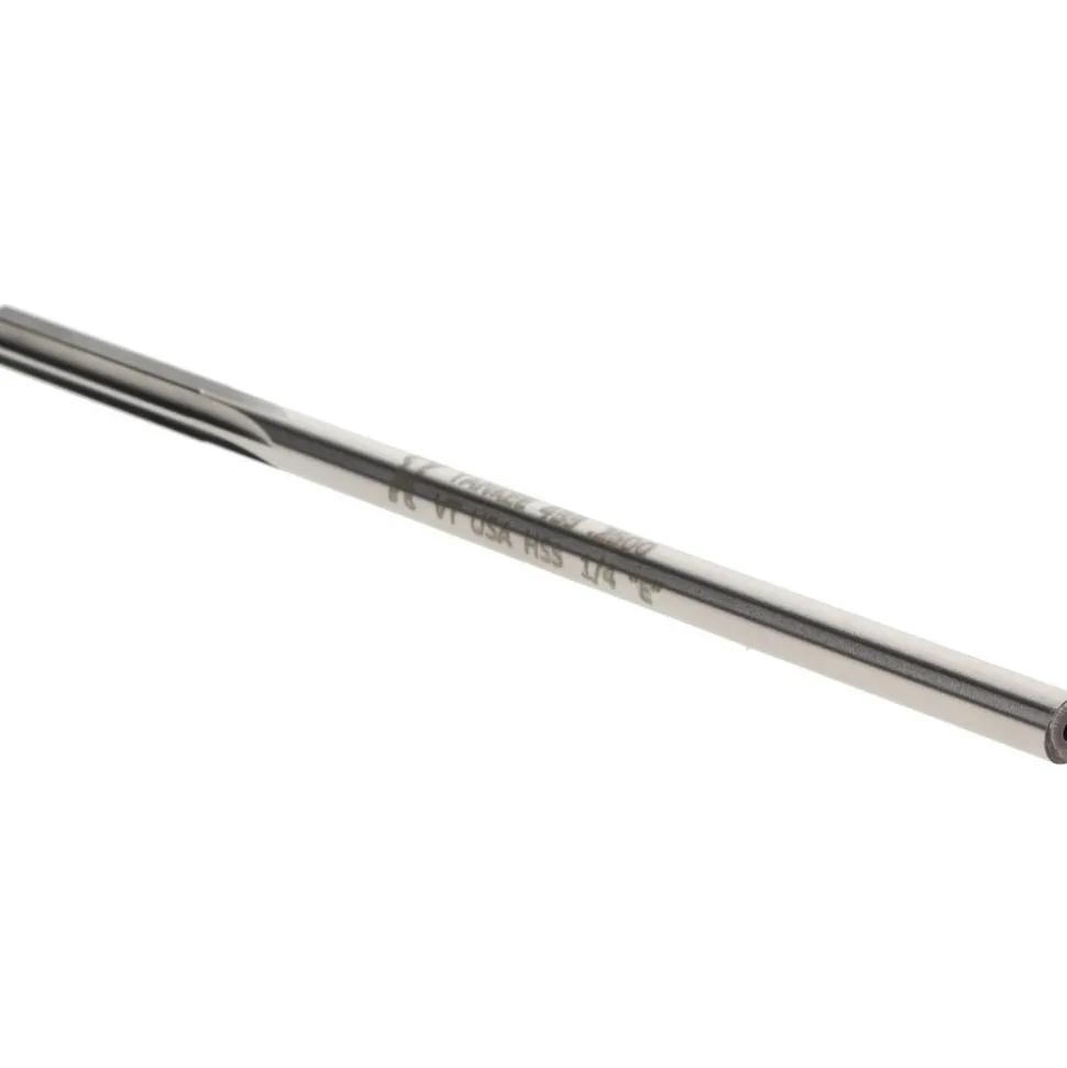 Chucking Reamer: Letter E (1/4"), 6" OAL, 1-1/2" Flute Length, Straight Flute, Straight-Cylindrical Shank, HSS