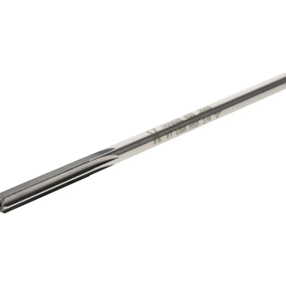 Chucking Reamer: Letter E (1/4"), 6" OAL, 1-1/2" Flute Length, Straight Flute, Straight-Cylindrical Shank, HSS