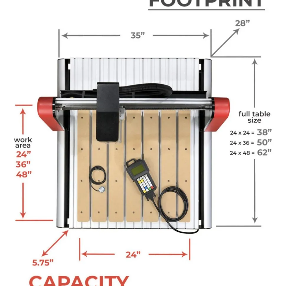 CNC Routers; X Axis Travel Length (Decimal Inch): 23.8100; Y Axis Travel Length (Decimal Inch): 47.6300; Z Axis Travel Length (Decimal Inch): 3.9370; Spindle Speed (RPM): 24000.00; Spindle Power (Watts): 800; Rapid Feed Rate (IPM): 150; Rapid Feed Rate (MPM): 3.81