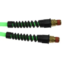 Coiled & Self Storing Hose: 1/4" ID, 10' Long, Male Swivel x Male Swivel with Strain Relief