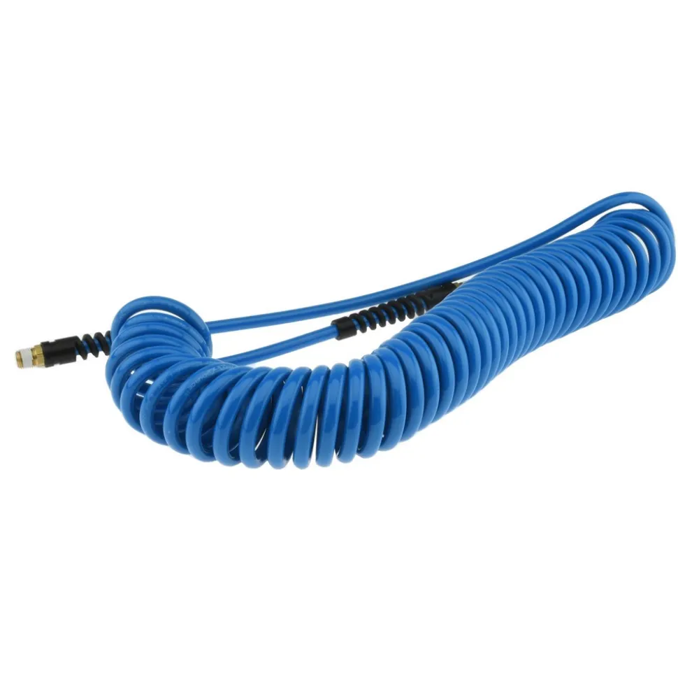 Coiled & Self Storing Hose: 1/4" ID, 25' Long, Male Swivel x Male Swivel