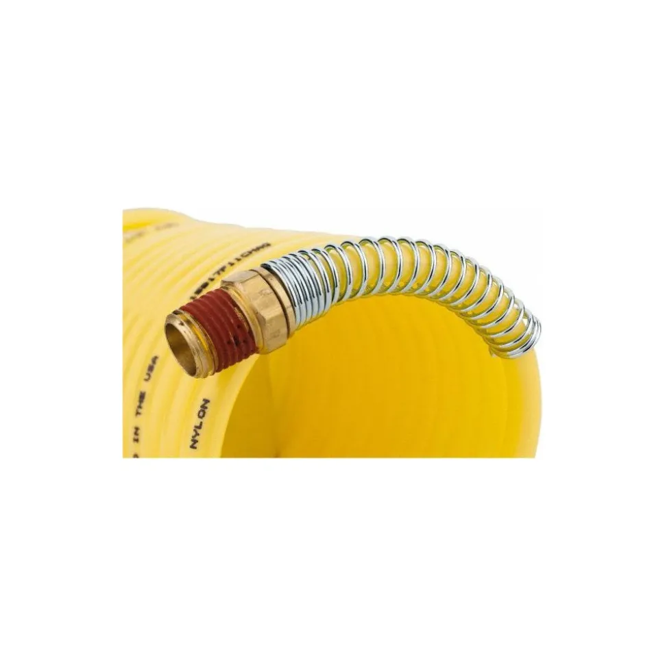 Coiled & Self Storing Hose: 1/4" ID, 12' Long, Male Rigid x Male Swivel