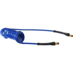 Coiled & Self Storing Hose: 1/4" ID, 15' Long, Male Swivel x Male Swivel with Strain Relief