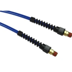 Coiled & Self Storing Hose: 1/4" ID, 15' Long, Male Swivel x Male Swivel with Strain Relief