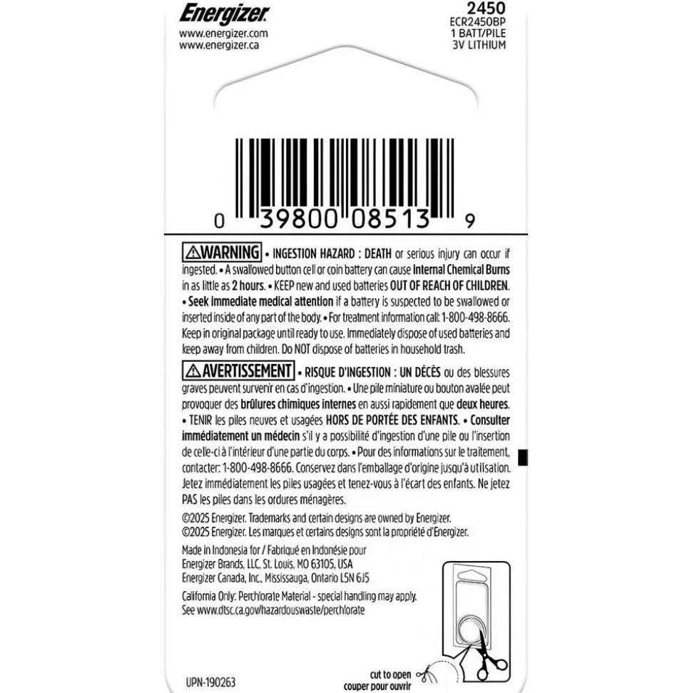 Coin & Button Cell Battery: Size CR2450, Lithium-ion