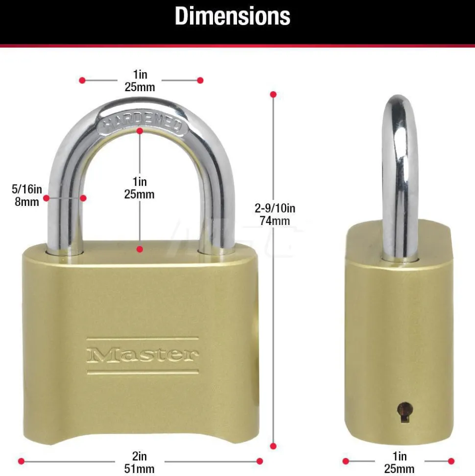 Combination Lock: Brass & Steel, 2" Wide
