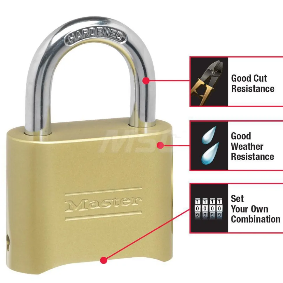 Combination Lock: Brass & Steel, 2" Wide