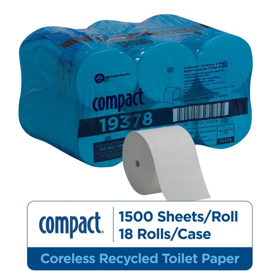 Compact Coreless 2-Ply Recycled Toilet Paper