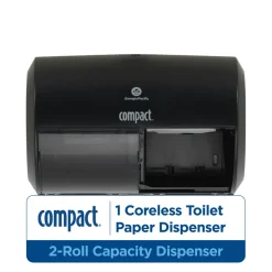 Compact 2-Roll Side-By-Side Coreless High-Capacity Toilet Paper Dispenser, Black