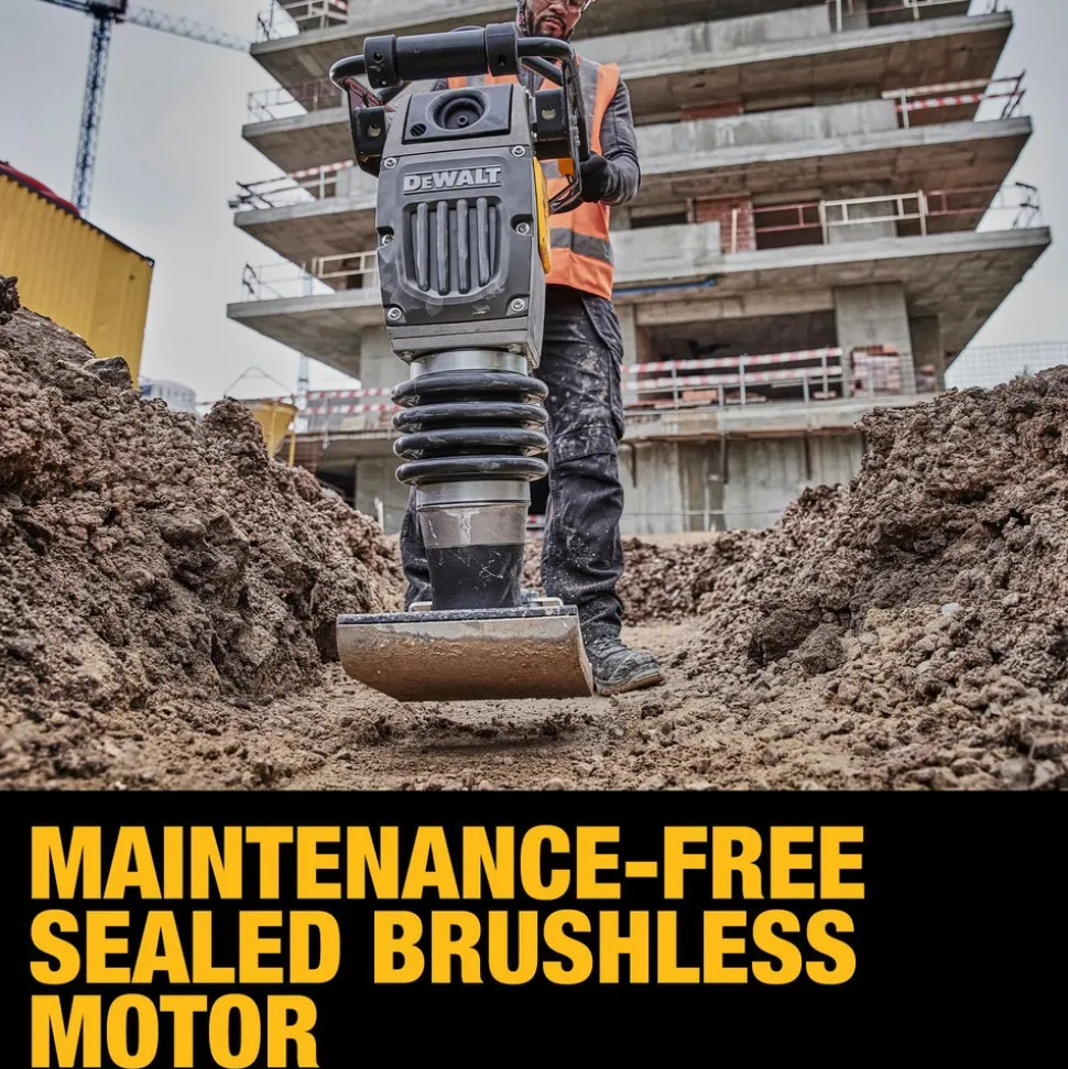 Concrete Tools: Includes: (1) DCPS660 60Kg Class Rammer, (2) DCBPS0554 554Wh Batteries, (1) DCBPSC0550 550W Charger; Material: Heavy-Duty Rubber, Steel (Frame); Tool Type: Rammer Kit