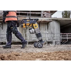 Concrete Tools: Includes: (1) DCPS660 60Kg Class Rammer, (2) DCBPS0554 554Wh Batteries, (1) DCBPSC0550 550W Charger; Material: Heavy-Duty Rubber, Steel (Frame); Tool Type: Rammer Kit