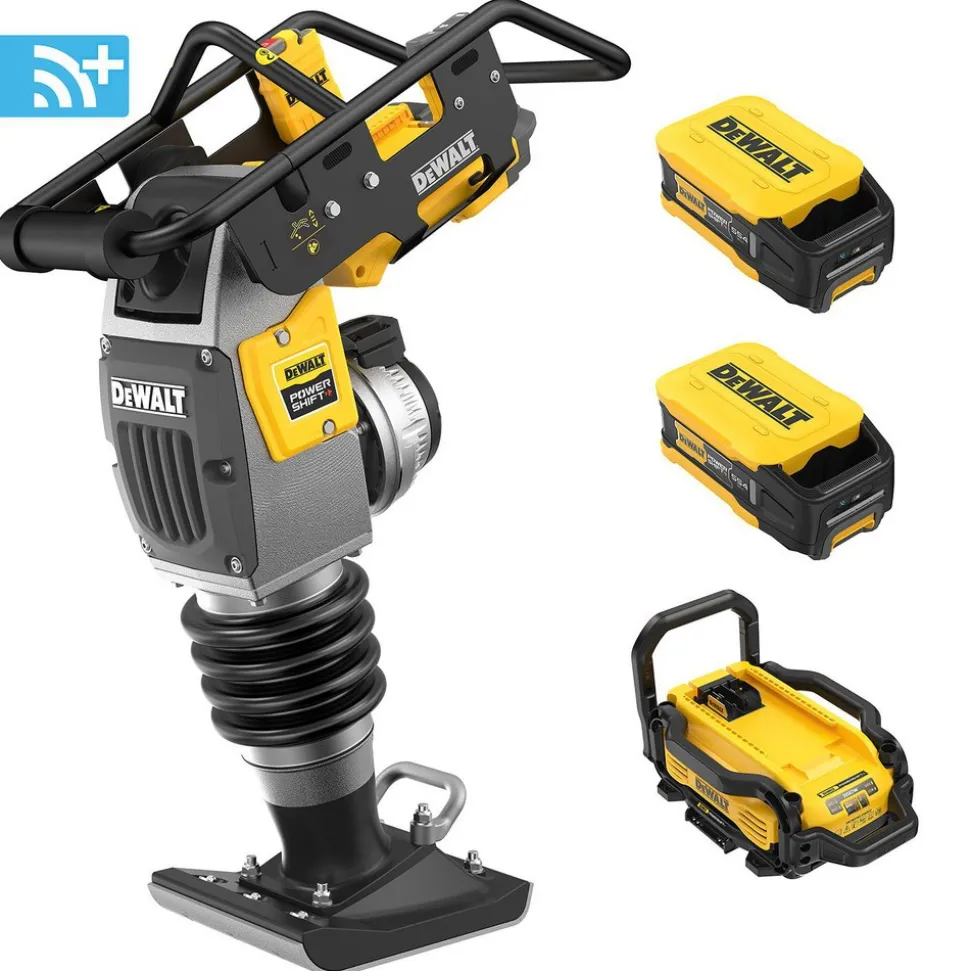Concrete Tools: Includes: (1) DCPS660 60Kg Class Rammer, (2) DCBPS0554 554Wh Batteries, (1) DCBPSC0550 550W Charger; Material: Heavy-Duty Rubber, Steel (Frame); Tool Type: Rammer Kit