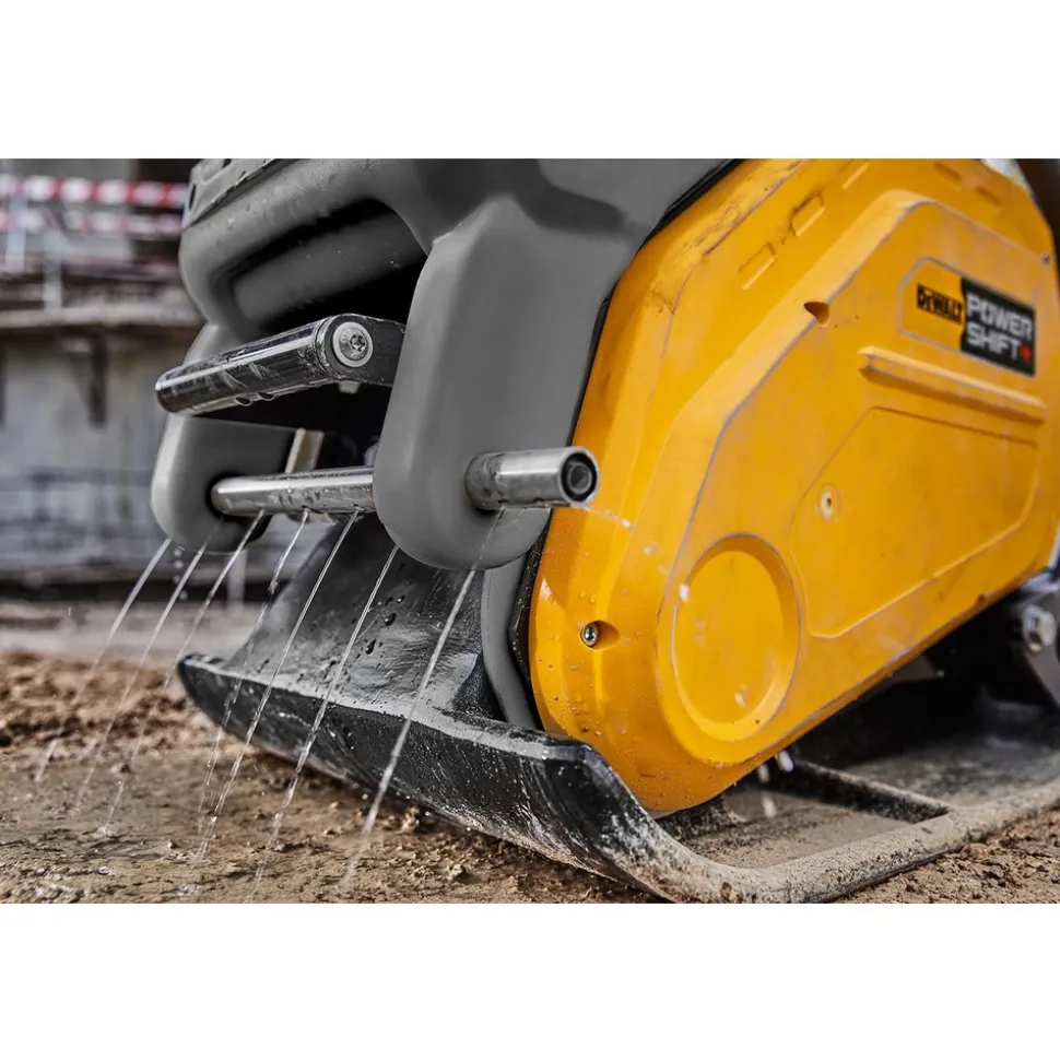 Concrete Tools: Includes: (1) DCPS7154 Forward Plate Compactor, (2) DCBPS0554 554Wh Batteries, (1) DCBPSC0550 550W Charger; Material: Heavy-Duty Rubber, Steel (Frame); Tool Type: Plate Compactor Wheel Kit