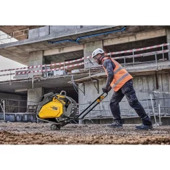 Concrete Tools: Includes: (1) DCPS7154 Forward Plate Compactor, (2) DCBPS0554 554Wh Batteries, (1) DCBPSC0550 550W Charger; Material: Heavy-Duty Rubber, Steel (Frame); Tool Type: Plate Compactor Wheel Kit