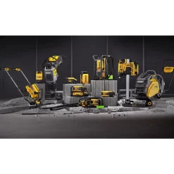 Concrete Tools: Includes: (1) DCPS7154 Forward Plate Compactor, (2) DCBPS0554 554Wh Batteries, (1) DCBPSC0550 550W Charger; Material: Heavy-Duty Rubber, Steel (Frame); Tool Type: Plate Compactor Wheel Kit