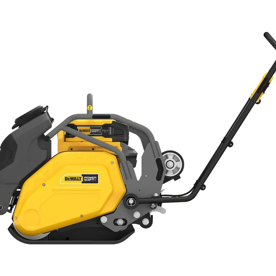 Concrete Tools: Includes: (1) DCPS7154 Forward Plate Compactor, (2) DCBPS0554 554Wh Batteries, (1) DCBPSC0550 550W Charger; Material: Heavy-Duty Rubber, Steel (Frame); Tool Type: Plate Compactor Wheel Kit