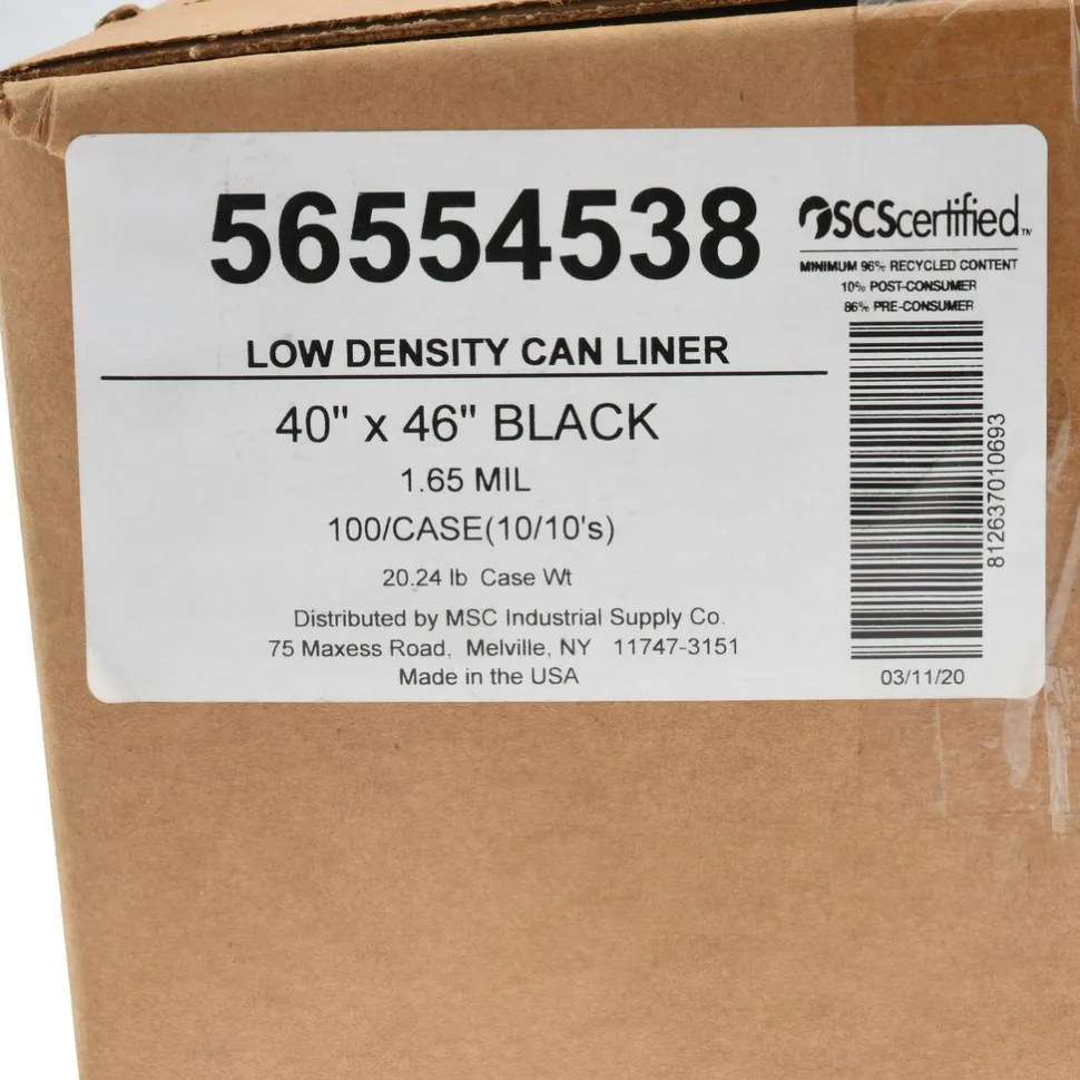 Contractor Trash Bags: 45.000 gal, 1.65 mil, Pack of 100