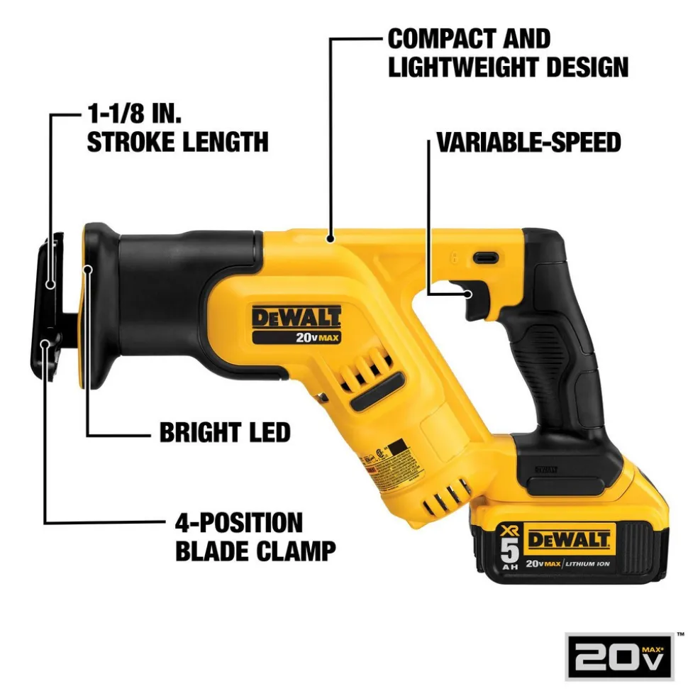 Cordless Reciprocating Saw: 20V, 0 to 2,900 SPM