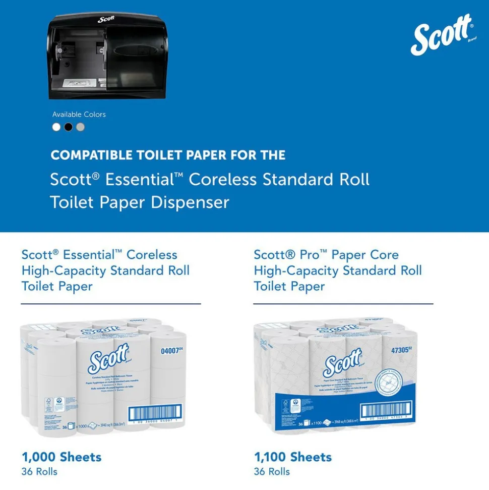 Coreless Standard Roll Toilet Paper Dispenser, 2 Roll Capacity, Black, 11.0" x 7.63" x 6.0"