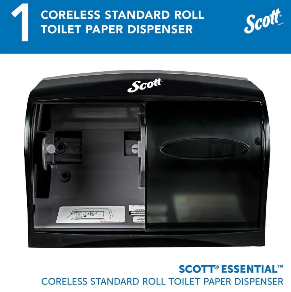Coreless Standard Roll Toilet Paper Dispenser, 2 Roll Capacity, Black, 11.0" x 7.63" x 6.0"
