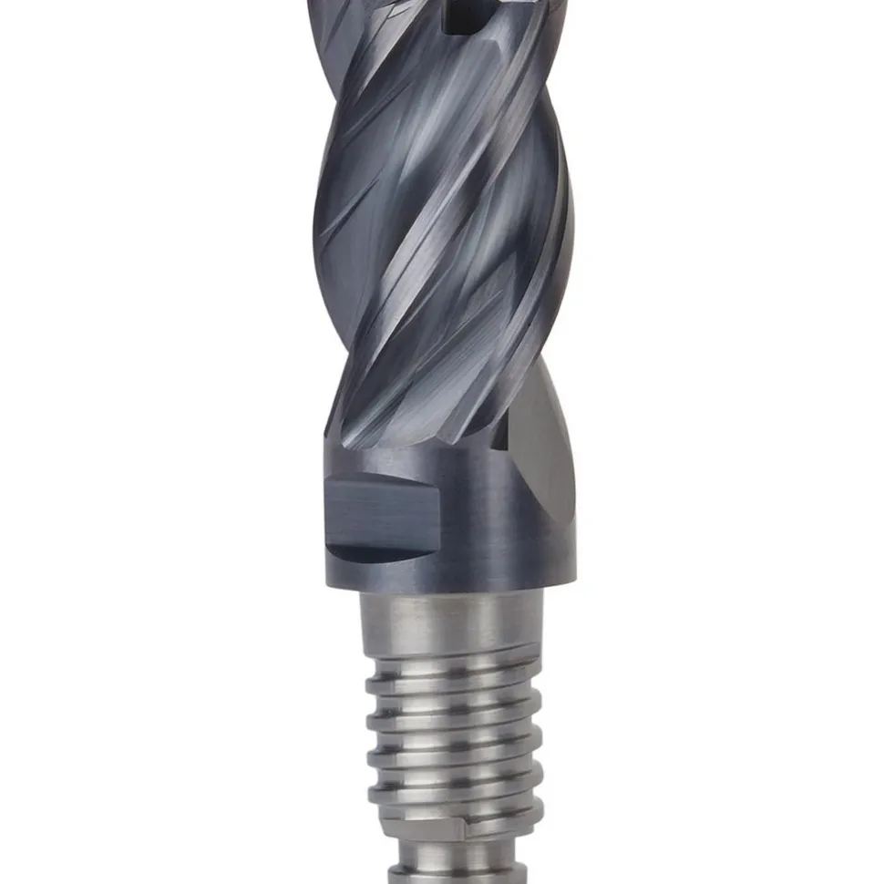 Corner Radius & Corner Chamfer End Mill Heads; Mill Dia (Inch): 1/2; Mill Dia (Decimal Inch): 0.5000; Length of Cut (Inch): 3/4; Connection Type: Duo-Lock 12; Overall Length (Decimal Inch): 1.7165; Centercutting: Yes; Corner Radius (Decimal Inch): 0.0300; Minimum Helix Angle: 36