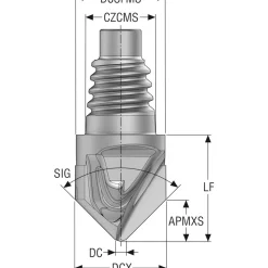 Corner Radius & Corner Chamfer End Mill Heads: Mill Diameter (mm): 12.00; Chamfer Width (mm): 5.25