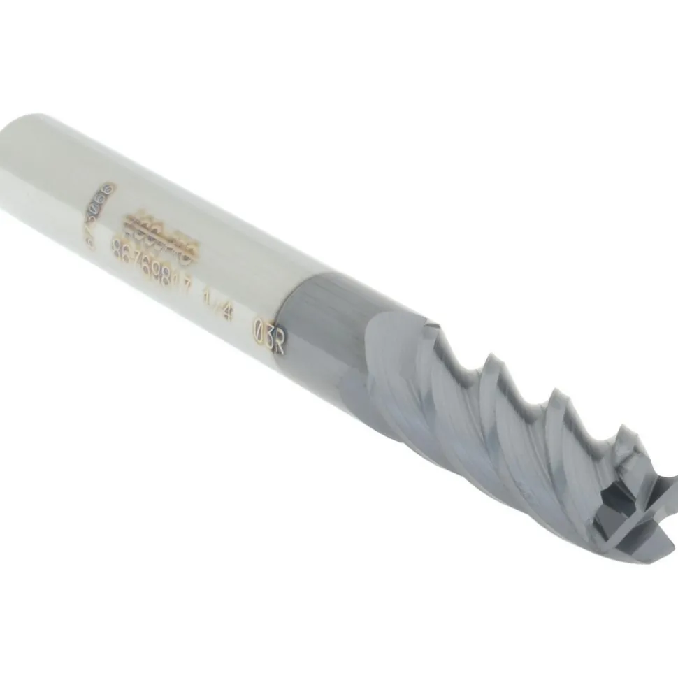 Corner Radius End Mill: 1/4" Dia, 3/4" LOC, 0.0300" Corner Radius, 4 Flute, Solid Carbide