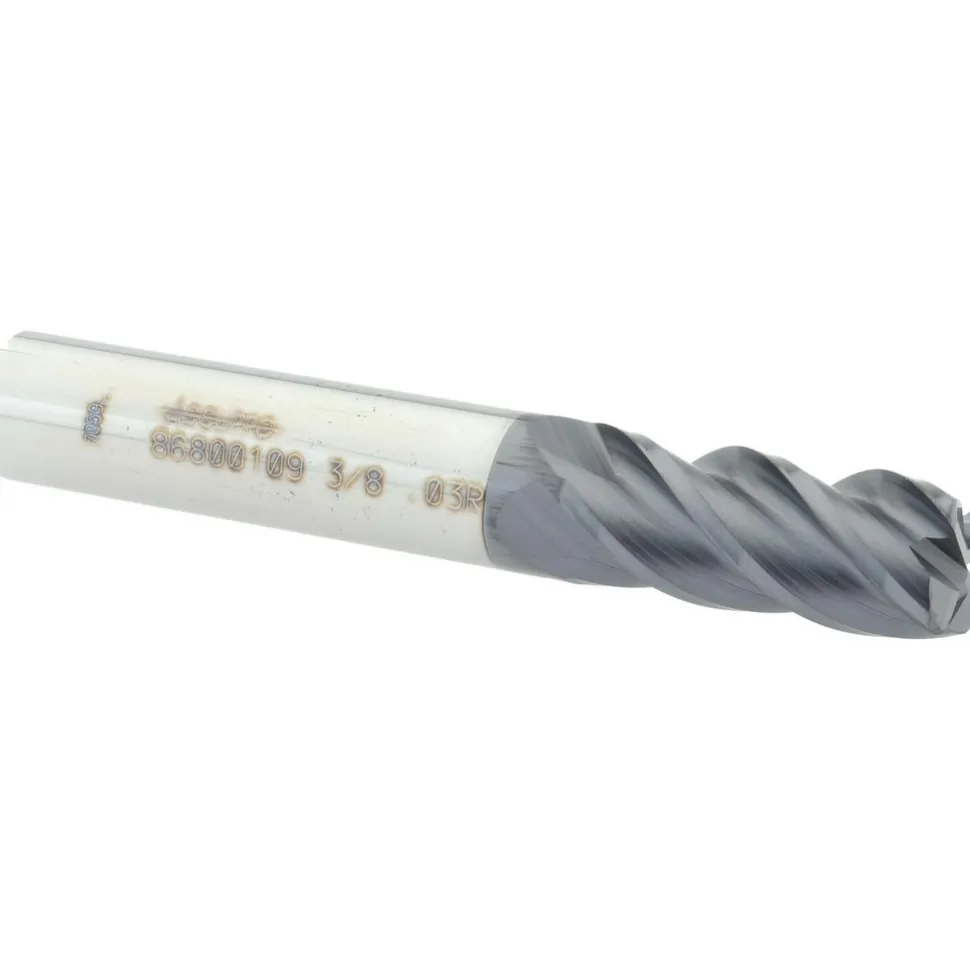 Corner Radius End Mill: 3/8" Dia, 7/8" LOC, 0.0300" Corner Radius, 4 Flute, Solid Carbide