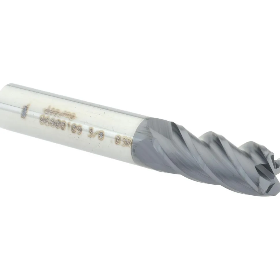Corner Radius End Mill: 3/8" Dia, 7/8" LOC, 0.0300" Corner Radius, 4 Flute, Solid Carbide