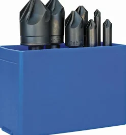 Countersink Set: 7 Pc, 1/4 to 1" Head Dia, 6 Flute, 82 deg Included Angle