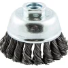 Cup Brush: 3" Dia, 0.02" Wire Dia, Carbon Steel, Knotted