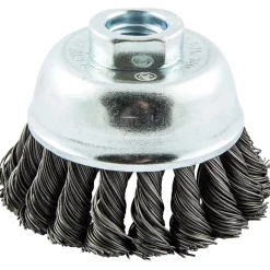 Cup Brush: 3" Dia, 0.02" Wire Dia, Carbon Steel, Knotted