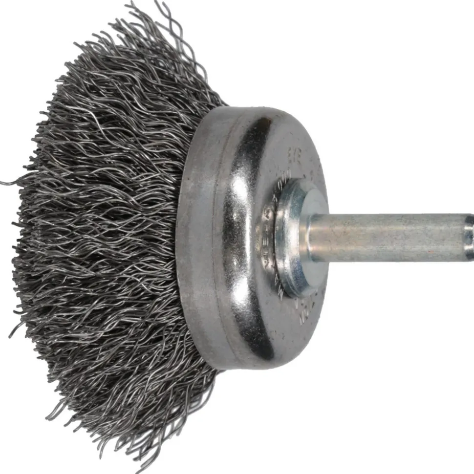 Cup Brush: 1-3/4" Dia, 0.0118" Wire Dia, Steel, Crimped