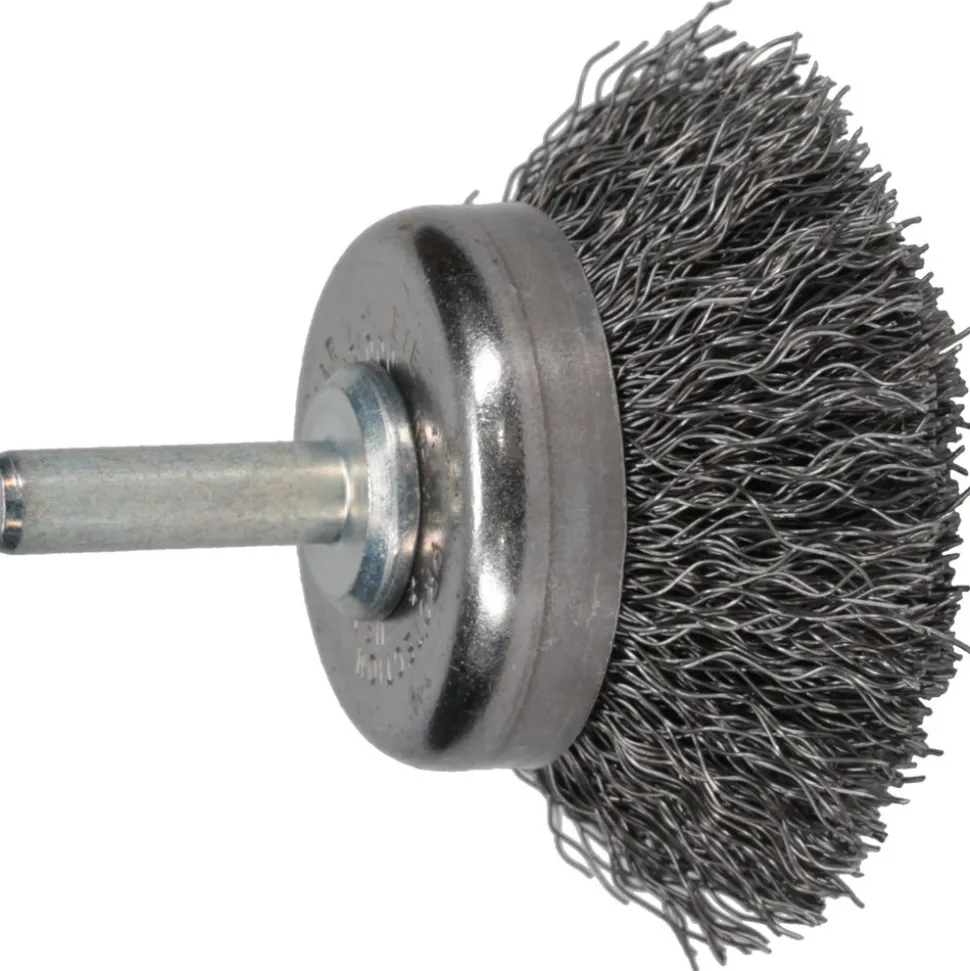 Cup Brush: 1-3/4" Dia, 0.0118" Wire Dia, Steel, Crimped