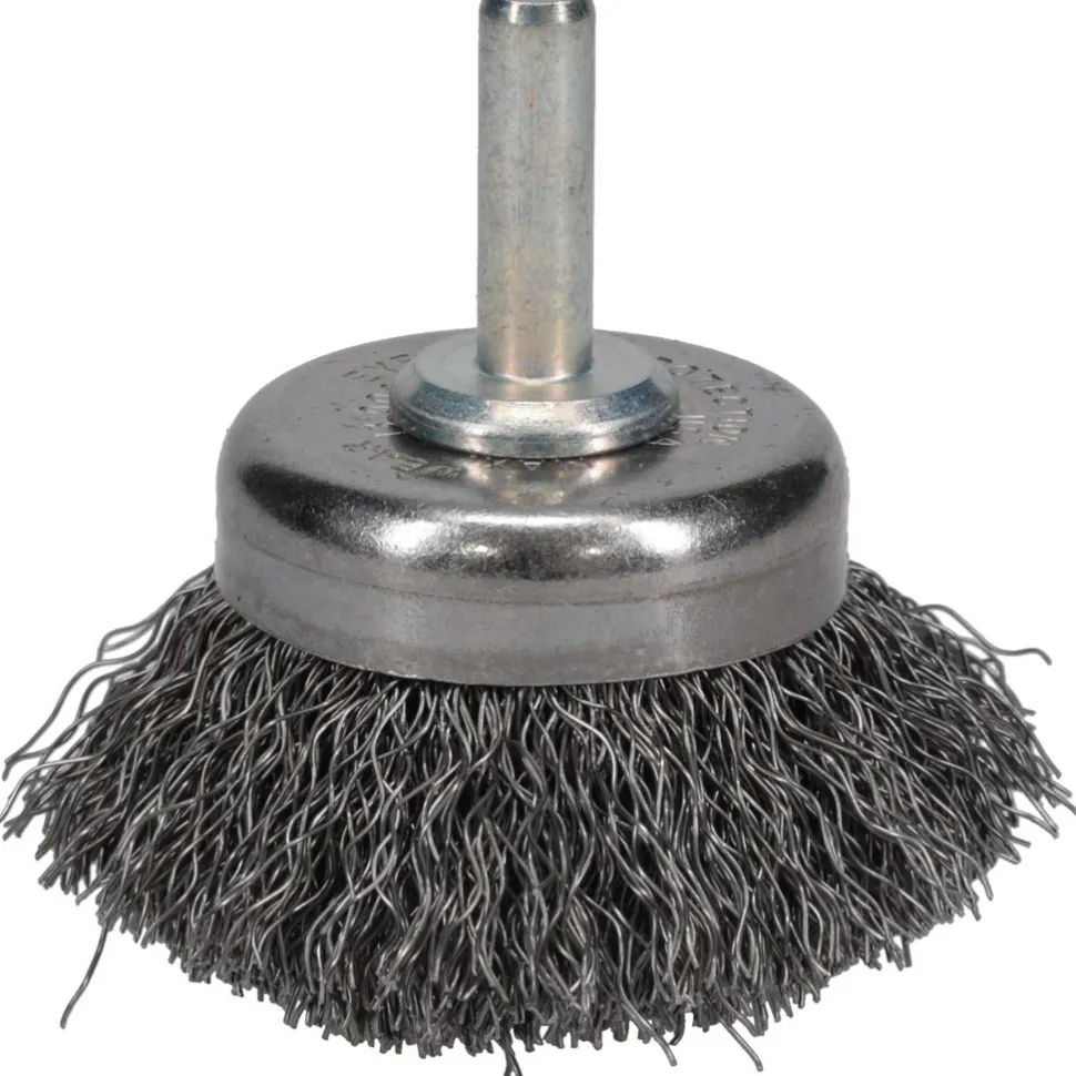 Cup Brush: 1-3/4" Dia, 0.0118" Wire Dia, Steel, Crimped