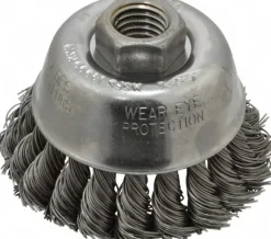 Cup Brush: 2-3/4" Dia, 0.02" Wire Dia, Steel, Knotted