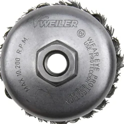 Cup Brush: 4" Dia, 0.023" Wire Dia, Steel, Knotted