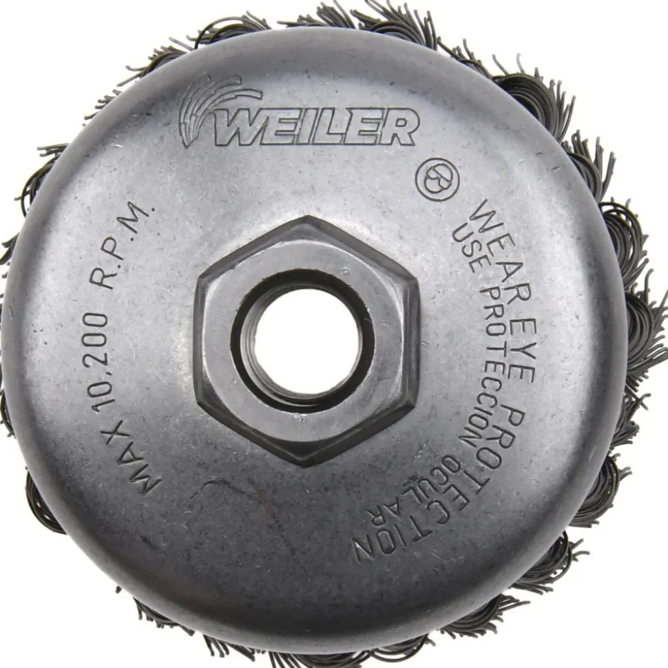 Cup Brush: 4" Dia, 0.023" Wire Dia, Steel, Knotted