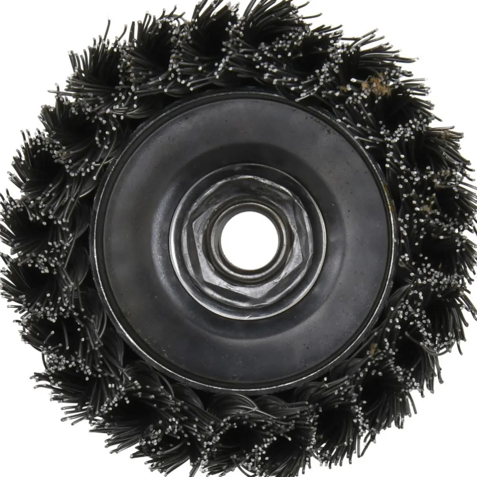 Cup Brush: 4" Dia, 0.023" Wire Dia, Steel, Knotted