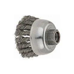Cup Brush: 2-3/4" Dia, 0.02" Wire Dia, Steel, Knotted