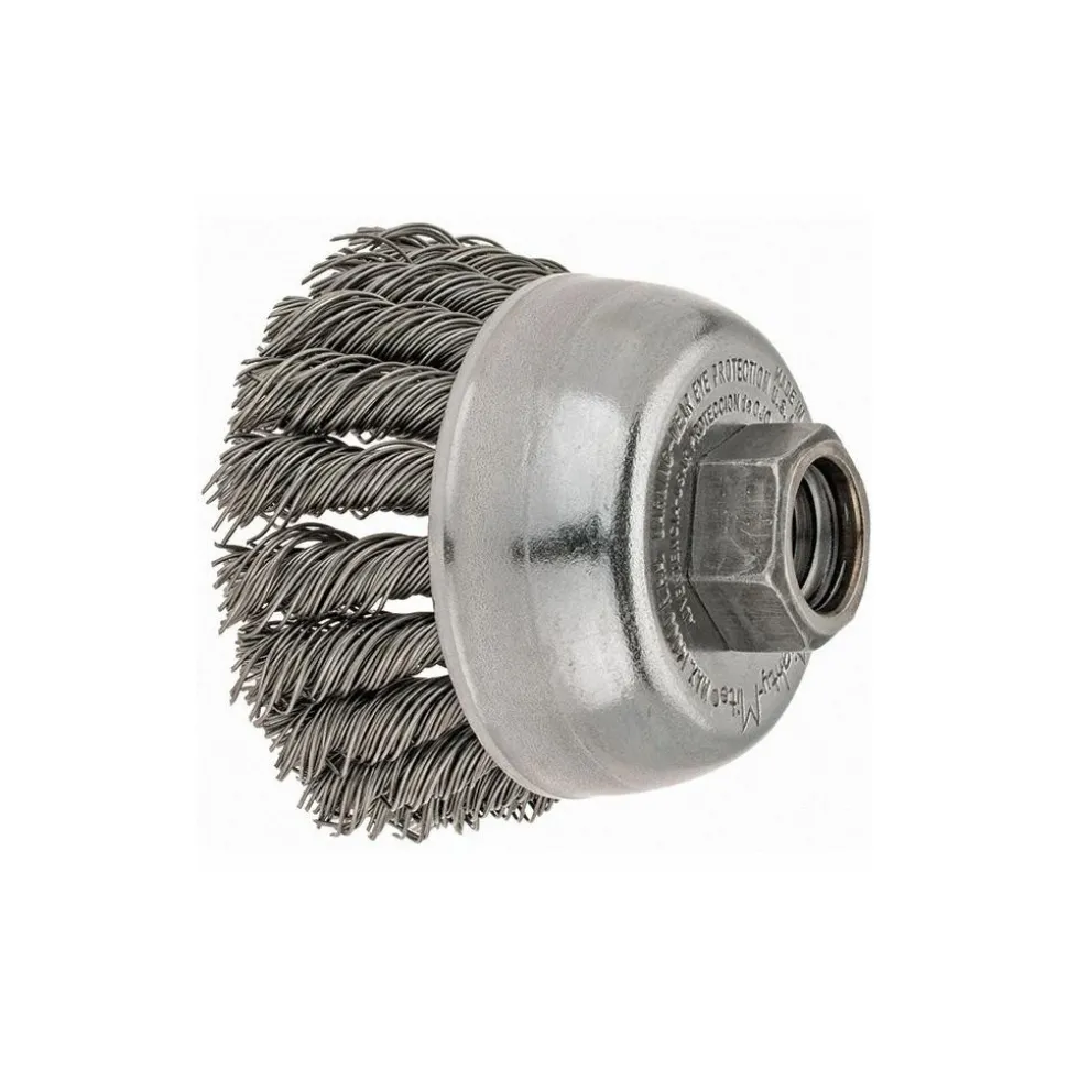 Cup Brush: 2-3/4" Dia, 0.02" Wire Dia, Steel, Knotted