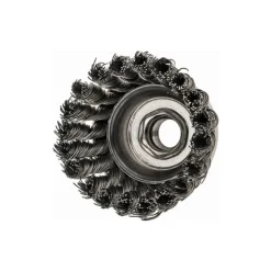 Cup Brush: 2-3/4" Dia, 0.02" Wire Dia, Steel, Knotted