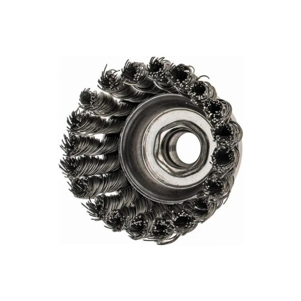 Cup Brush: 2-3/4" Dia, 0.02" Wire Dia, Steel, Knotted