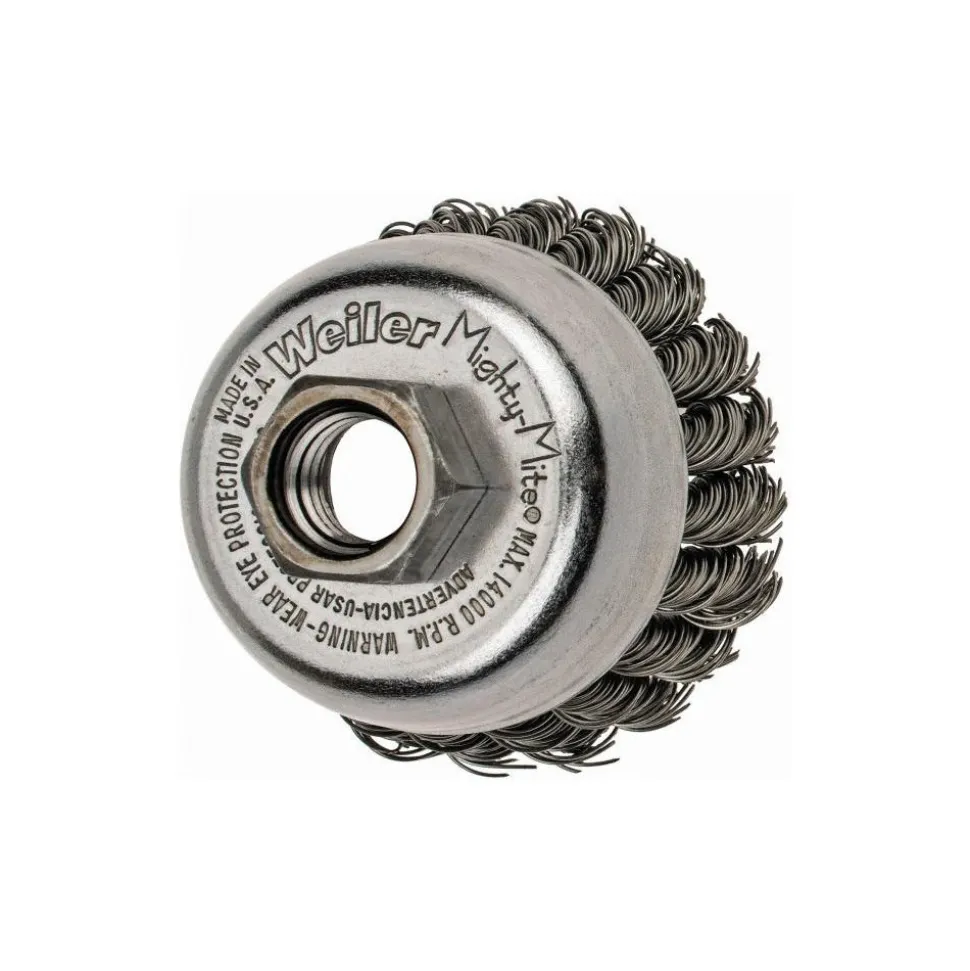 Cup Brush: 2-3/4" Dia, 0.02" Wire Dia, Steel, Knotted