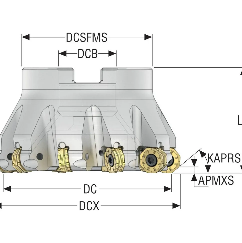 1.97" Cut Dia, 3/4" Arbor Hole, 0.118" Max Depth of Cut, 40° Indexable Chamfer & Angle Face Mill