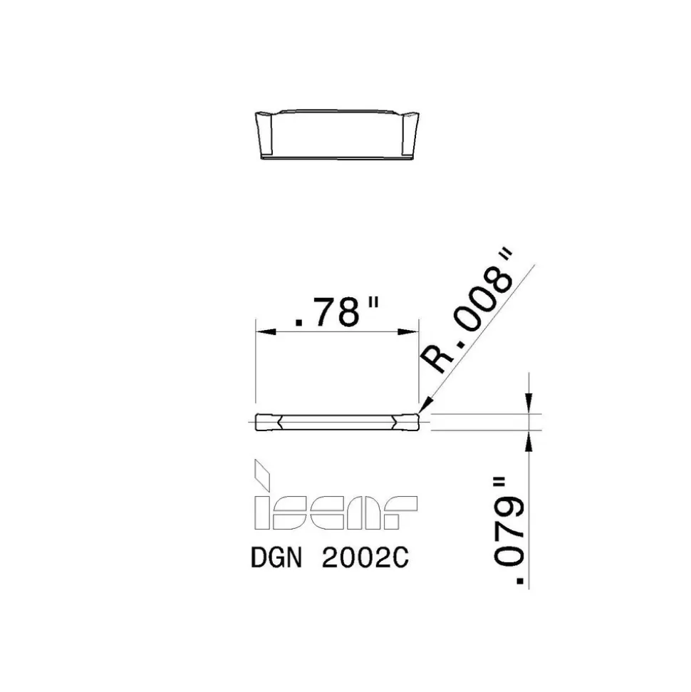 Cutoff Insert: DGN 2002C IC908, Carbide, 2.00 mm Cutting Width, 0.0787" Cutting Width