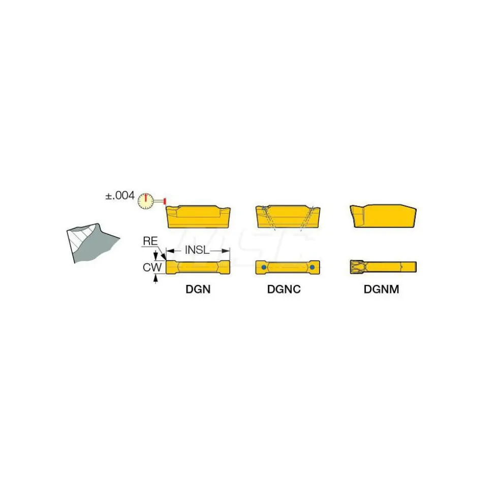 Cutoff Insert: DGN 2002C IC908, Carbide, 2.00 mm Cutting Width, 0.0787" Cutting Width