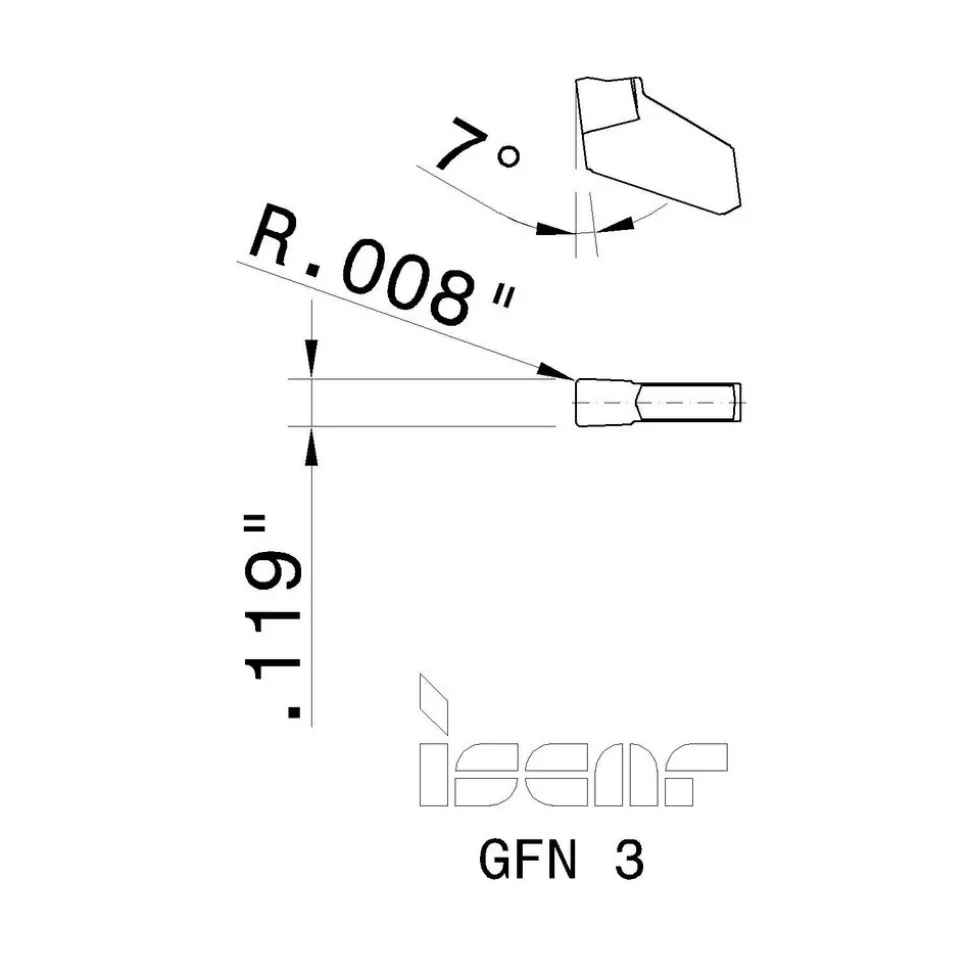 Cutoff Insert: GFN 3 IC-354, Carbide, 3.03 mm Cutting Width, 0.1193" Cutting Width