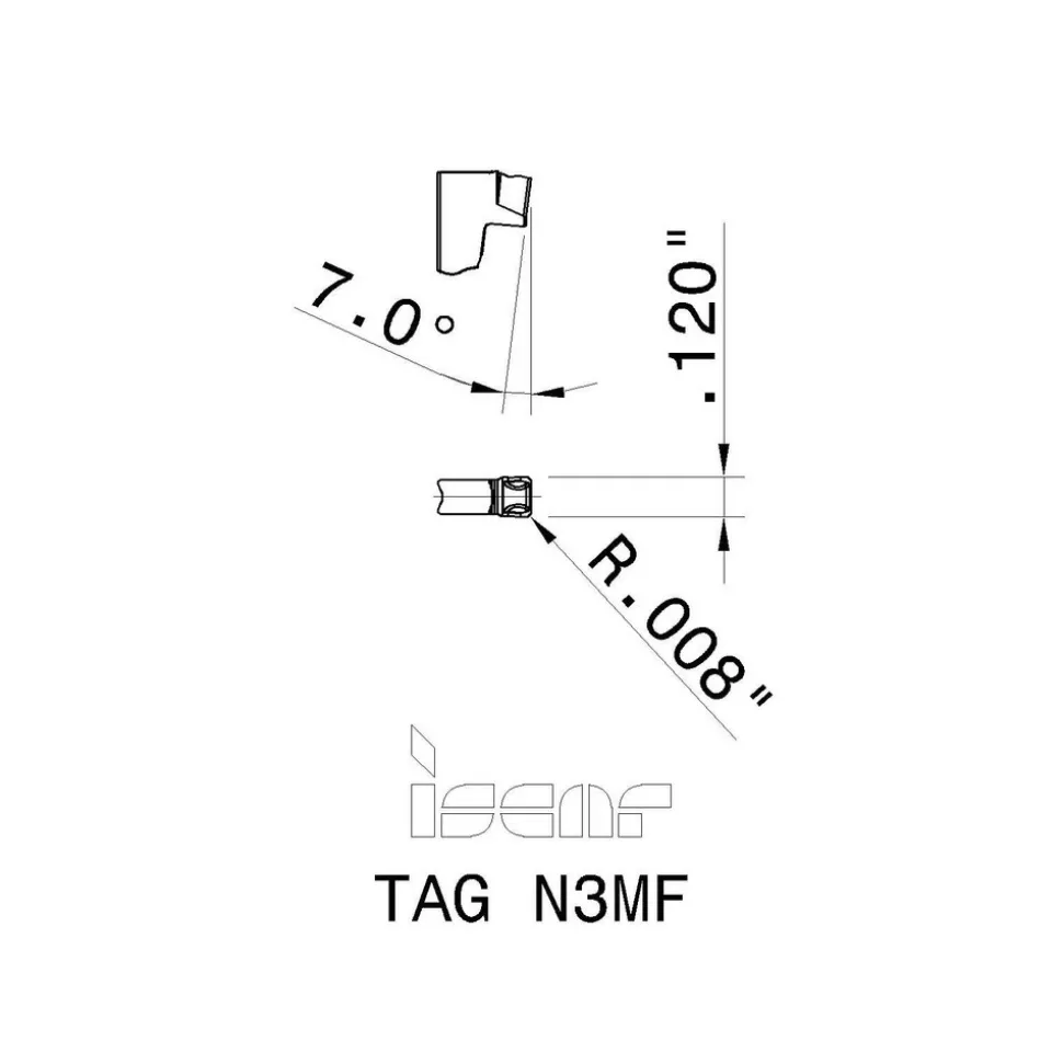 Cutoff Insert: TAGN3MF IC808, Carbide, 3.00 mm Cutting Width, 0.1181" Cutting Width
